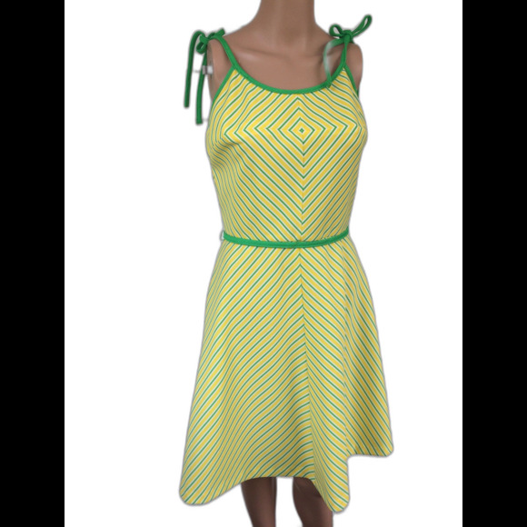 70s Yellow Chevron Striped Dress Summer Sun Vintage 13 - Picture 4 of 8